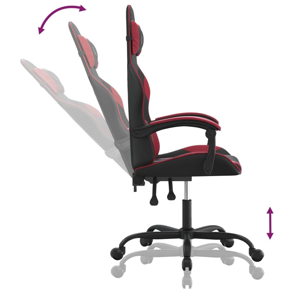 Chaise Fauteuil Gamer Noir et Rouge Bordeaux en Similicuir, siège Gaming Ergonomique pivotant et inclinable, Dossier réglable, roulettes, accoudoir, pour Bureau, Streaming