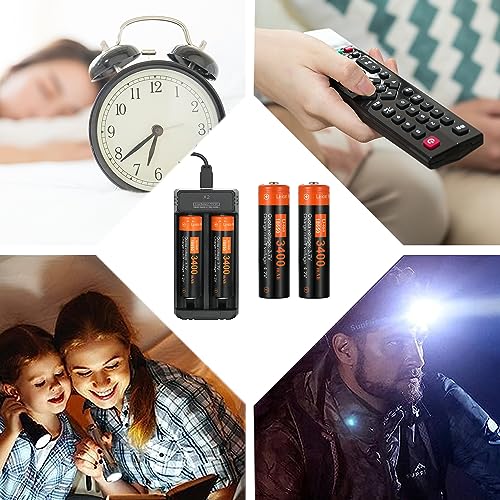 Ecosolutions 618202059872 Universal Smart 2 Slots 18650 Battery Charger Set,4 Pack 3400 Mah Rechargeable Button Top Batteries Battery thumb #5