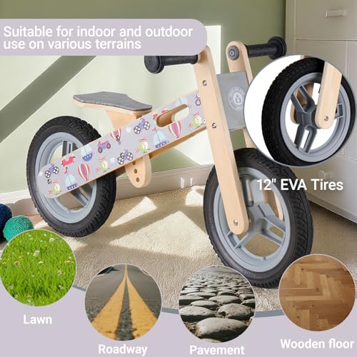 Image of Wooden Toddler Balance Bike, Kids Balance Bike for 3 Year Old with Adjustable Seat, No Pedal Toddler Bicycle for Kids 3-5 for Boys and Girls Birthday Gifts Toys