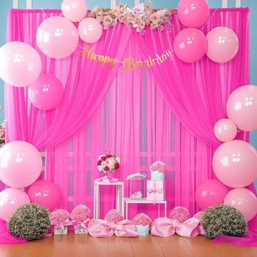 Cortina Fondos Tulle Rosa Fucsia 20ft x 10ft 4 Paneles miniatura 3