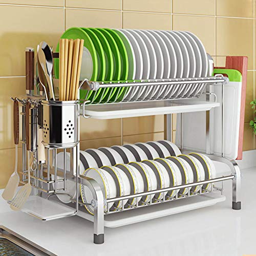 anmas power Escurridor de platos de acero inoxidable de 2/3 niveles para cubiertos y utensilios (2 niveles)