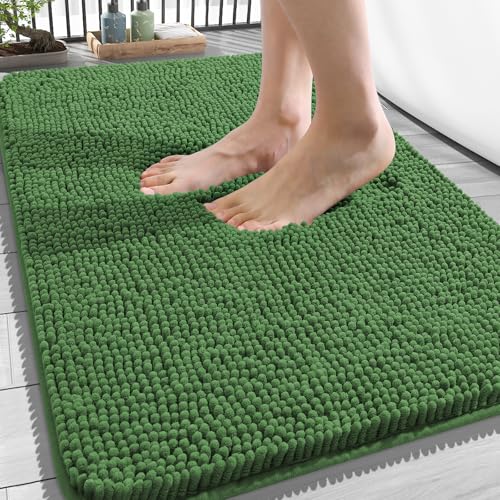 Image of OLANLY Bathroom Rugs 34x21, Extra Soft Absorbent Chenille Bath Rugs, Rubber Backing Quick Dry, Machine Washable Bath Mats for Bathroom Floor, Tub and Shower, Home Decor Accessories, Olive Green