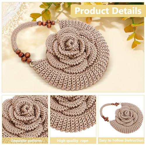 Image of ACRNIGHEET Crochet Kit for Advanced Beginners Pink Khaki Crochet Purse Bag for Women DIY Tote Bag Making Kit with Step-by-Step Tutorials Hobbies Project for Starter Boho Style Gift Ideas