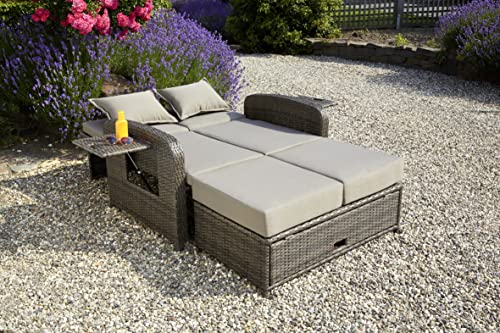 greemotion Rattan-Lounge Bahia Rondo, Sofa & Bett aus Polyrattan, Indoor & Outdoor, 2er Garten-Sofa mit Stahl-Gestell, Daybed, braun-beige