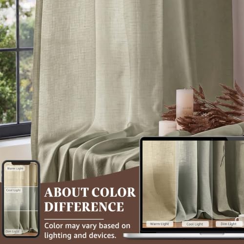 Image of jinchan Linen Curtains Light Filtering Back Tab 50x84 Inch 2 Panels Green