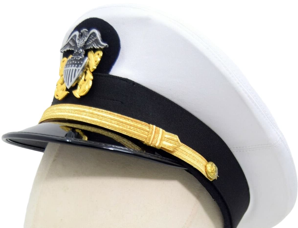 Military Surplus Repro US Navy 1940's Officers Peak Cap- White (58cm), One Size