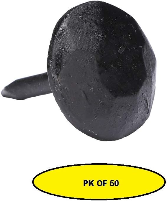 A29 Set of 25 Round Iron Clavos Decorative Nails, 1 X 1 Inch, Hand-Forged, Natural Black Finish