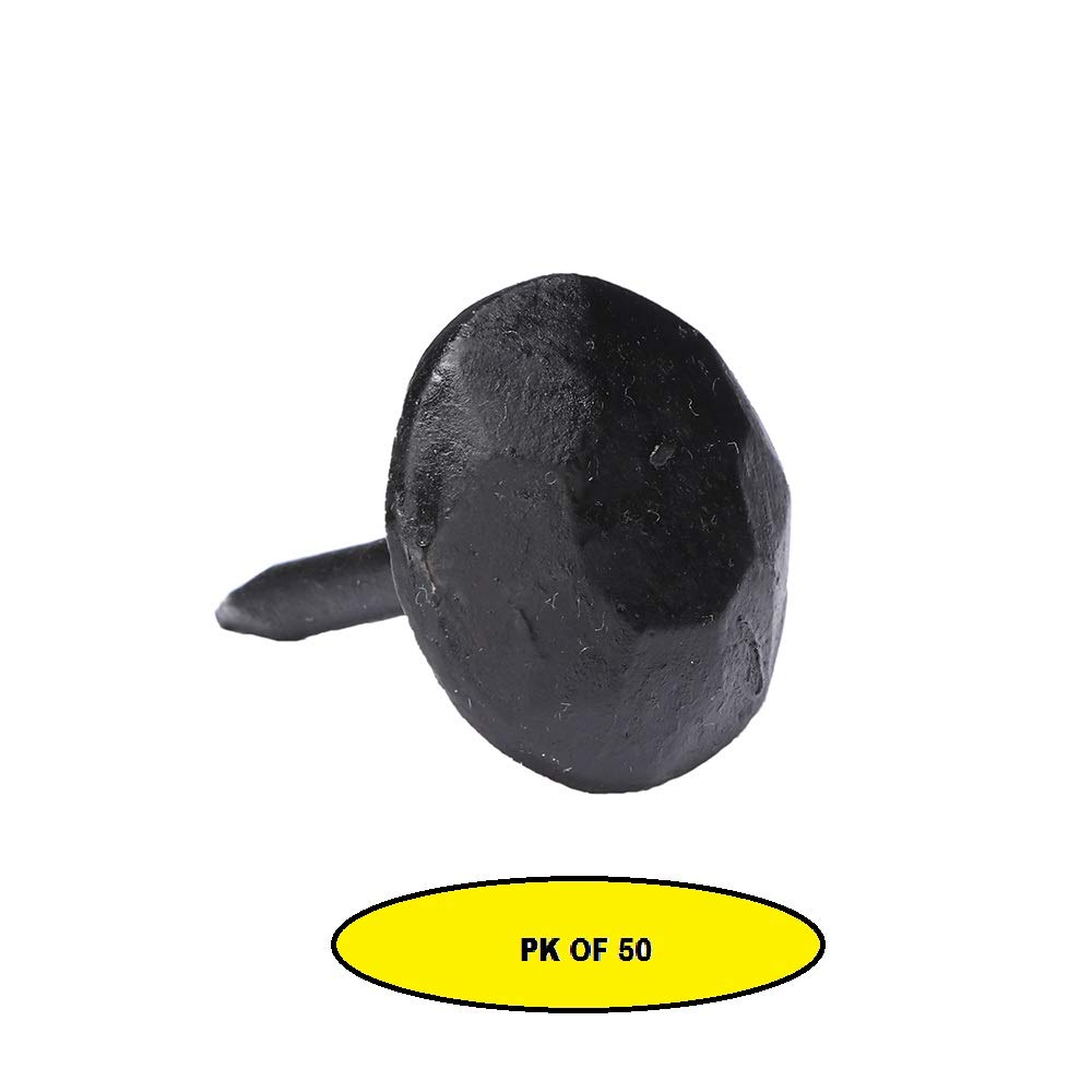 (Set of 50) 1 x 1 Inch (Approx.) Round Iron Clavos Decorative Nails, Hand Forged, Natural Black Finish