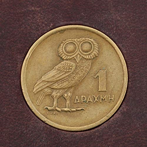 1973 Greece 1 Drachma Athena's Owl & Phoenix Coin Magnetic Money Clip and Wallet Combo New - Crazy Horse Water Buffalo Leather3