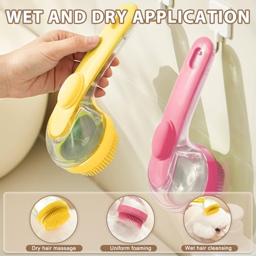 Waschzauber, Haustier Badebürste, Hunde Waschbürste Mit Seifenspender, Badehund Schönheit Massagebürste, Hundekatze Dusche für Reinigung, Haarentfernung Und Grooming (Gelb)