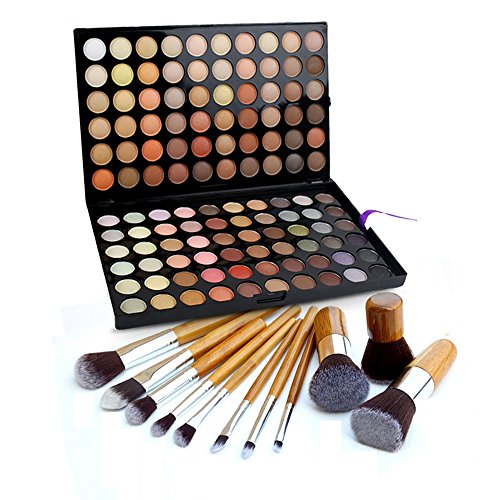 Bestrice 120 Colors Eye Shadow Palette Camouflage Makeup Palette Kit + 11 Pro Bamboo Cosmetic Makeup Brush Set