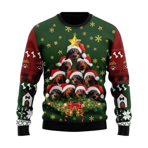 Ugly Christmas Sweater For Women Dog Christmas Tree Crew Neck Sweatshirt | Funny Sweatshirt 3D Graphic Long Sleeve Crewneck Christmas Sweatshirts Pullover Top - image 4