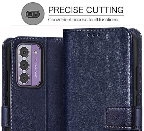 Image of SHINESTAR Ultimate Dual Shade Leather Finish Flip Back Cover for Nokia G42 5G | Inside TPU & Inbuilt Stand | Wallet Style Back Cover for Nokia G42 5G Flip Cover | - Blue