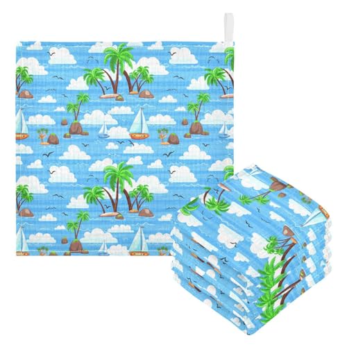 Kigai Tropical Coconut Tree Baby Washcloths,3pcs Ultra Soft Absorbent Towel,Newborn Bath Face Towel, Natural Reusable Baby Wipes for Sensitive Skin, Baby Registry as Shower