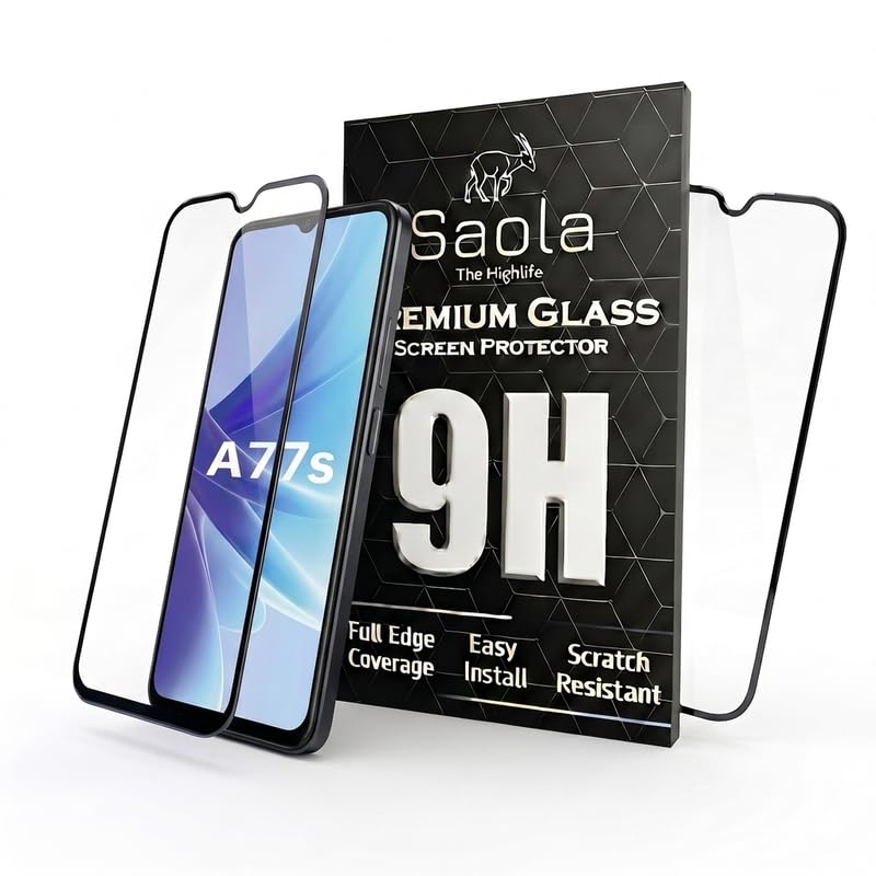 Image of Saola HD+ Oleophobic Tempered Glass Screen Protector For Oppo A77s (Pack Of 2) with Free Installation Kit. Full screen Coverage - 6.56 inch