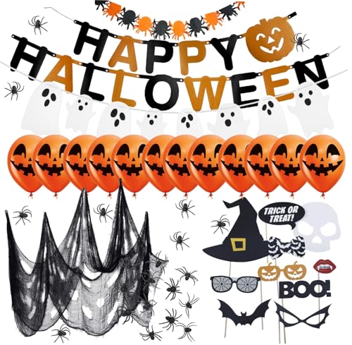 XXL Halloween Deko Set - für Gruselige Dekoration Indoor & Outdoor wie Spinnenetz