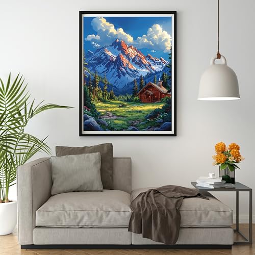 Image of 14ct Cross Stitch Printed Stamped Kits for Beginners Adults Mountain Trees House Counted Cross Stitch Pattern Needlepoint kit (Mountain 2)