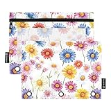 Brussels Iris Summer Flowers - Estuche con 3 anillas para lápices con cremallera, paquete de 2 bolsas de maquillaje recicladas, suministros de oficina