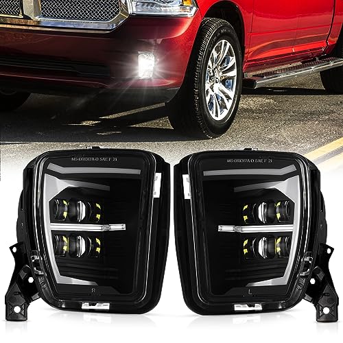 Auxbeam New Upgraded LED Fog Lights Replacement for Dodge Ram 1500 2013 2014 2015 2016 2017 2018 Front Fog Lamp with DRL Black DOT Approved