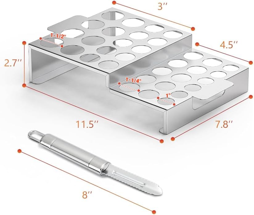 Condition photo showing New/Like New for skyflame 34 hole stainless steel jalapeno grill rack with corer tool | upgrade design in 2 heights and 3 hole sizes, versatile for different sizes of chili peppers, fit for most grills and oven