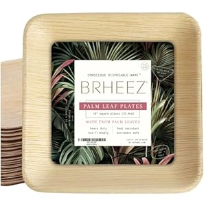 brheez Bamboo Plates made from Palm Leaf 25 Party Plates 10 Inch Eco Friendly Compostable & Biodegradable – Disposable Plates Heavy Duty and More Environmentally Friendly than Paper Plates