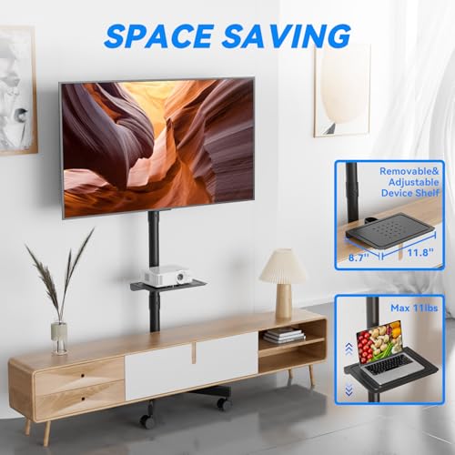 Image of NearHub Mobile Rolling TV Stand for 23-60 Inch LCD LED Flat /Curved Panel Screen TVs, Tilt TV Cart Holds up to 55Lbs Portable TV Stand TV Cart with Laptop Shelf Rolling Floor Max VESA 400x400mm