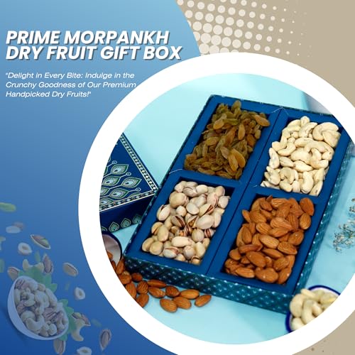 Image of Riwaz Prime Morpankh Peacock Designer Dry Fruit Gift Box | Premium Almonds, Cashews, Raisins & Pistachio | Luxury Festive Hamper for Diwali, Wedding & Corporate Gifting