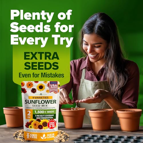 Image of HOME GROWN Sunflower Seeds Mix Pack 1,500+ 9 Colorful Varieties of Sun Flower Seeds to Plant - 2-10ft Tall Plants, Pollinator Friendly, Easy to Grow, High Germination