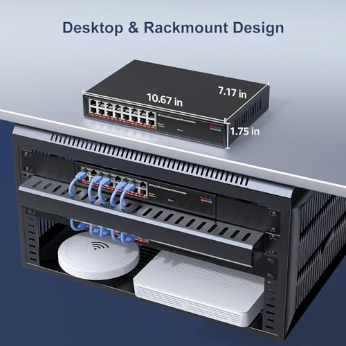 Image of 16 Port 2.5G Ethernet Switch Unmanaged, VunLink 16x2.5Gbps RJ45 Ports Network Switch, Plug & Play, 100 /1000 /2500Mbps, Desktop /Rackmount, Fanless Metal Design for NAS, PC, AP, Office Network