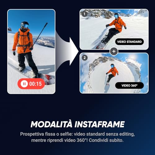 X5 Pack Standard - Action Cam Impermeabile 360° in 8K, Superba in Bassa Luce, Selfie Stick Invisibile, Obiettivi Sostituibili, Autonomia 3 ore, Cover Antivento, Stabilizzazione - Gadget - Immagine 4