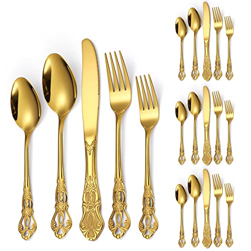 A · HOUSEWARE Retro Silverware Gold Set for 4...
