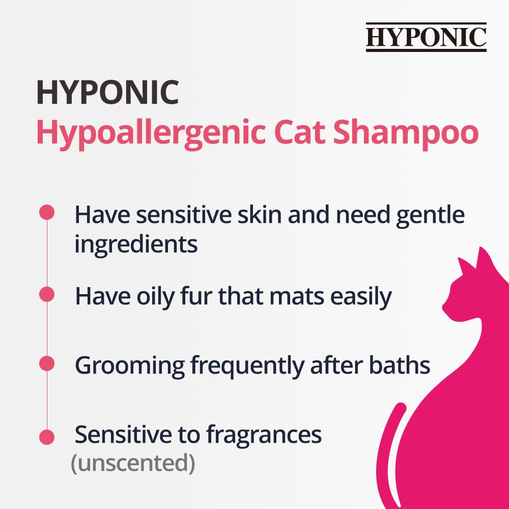 HYPONIC Champú de Terapia Natural hipoalergénico, sin Perfume para Todos los Gatos | No Requiere acondicionador | Sin sulfatos ni parabenos 10.14 oz (300 ml)