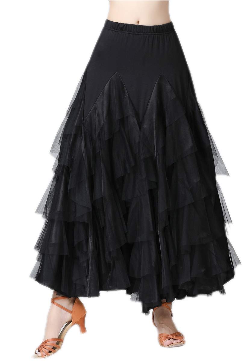 Elegante sala da ballo Latin Dance Party Long Swing Tiered Gonna da donna, taglia unica