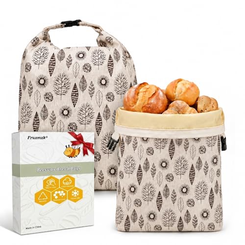 Beeswax Bread Bag for Home Bakers: 17×13 Reusable Sourdough Bag with Natural Beeswax Lining Breathable Freshness Balance Washable for Homemade Bread Kitchen Picnic Gift & Storage 2 Pack