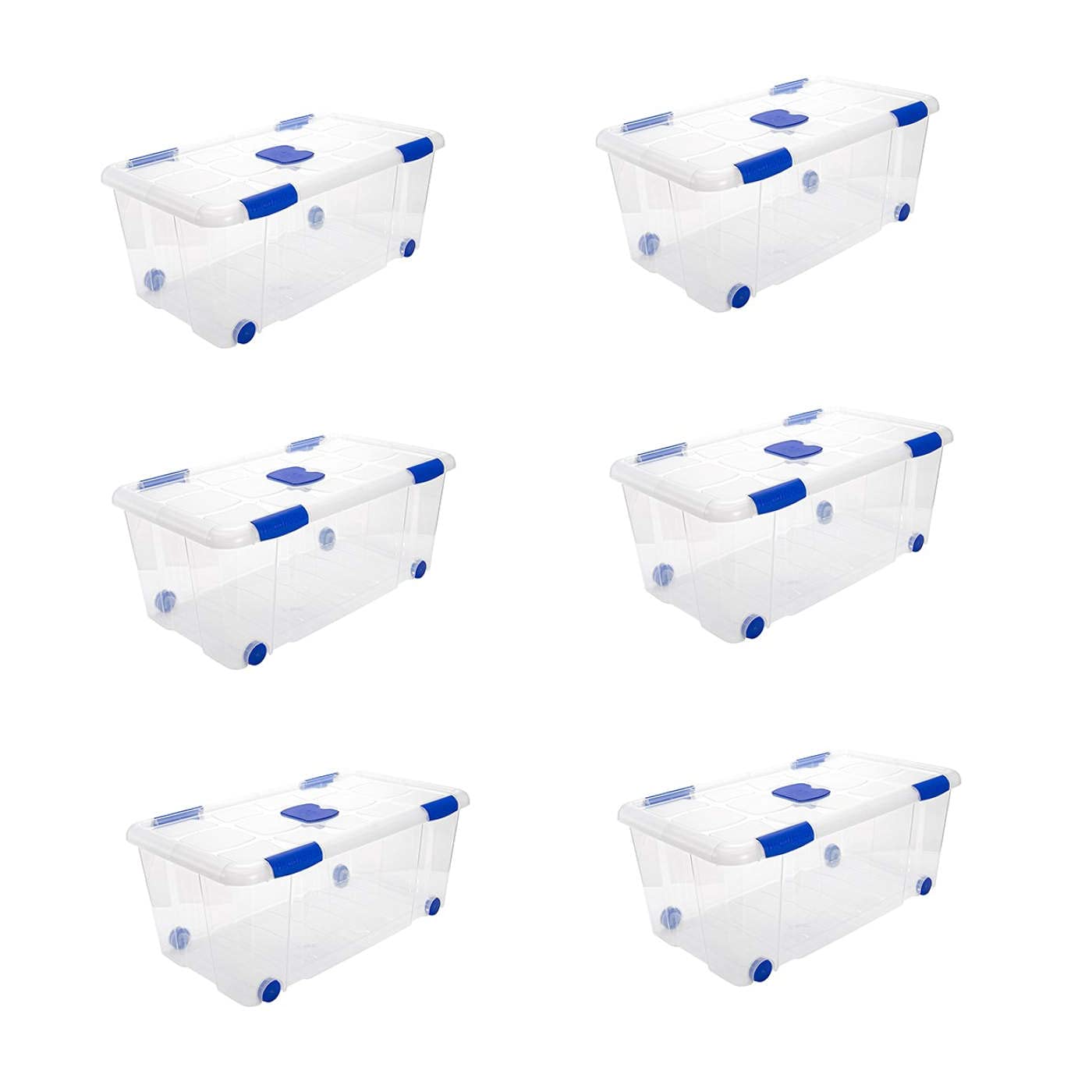 Acan Tradineur - Confezione da 6 scatole di immagazzinaggio – Realizzato in plastica – Contenitore per giocattoli, libri, vestiti, coperte, n. 7 – 30 x 73 x 41 cm – 61 L