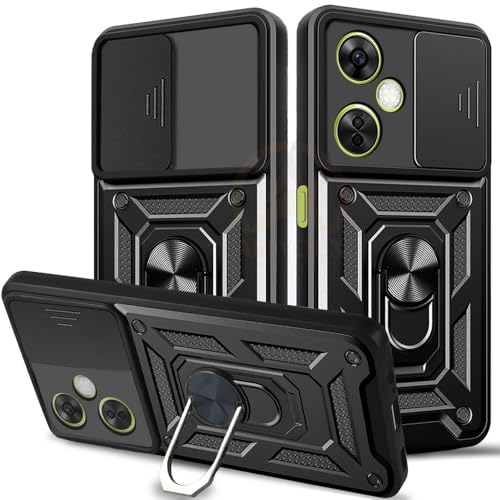 Image of Armor Bumper Back Cover Case for OnePlus Nord CE 3 Lite 5G Rotating Camera Cover, Ring Holder & Kickstand | Heavy Duty & 360 Degree Protection OnePlus Nord CE 3 Lite 5G Back Cover (Black)