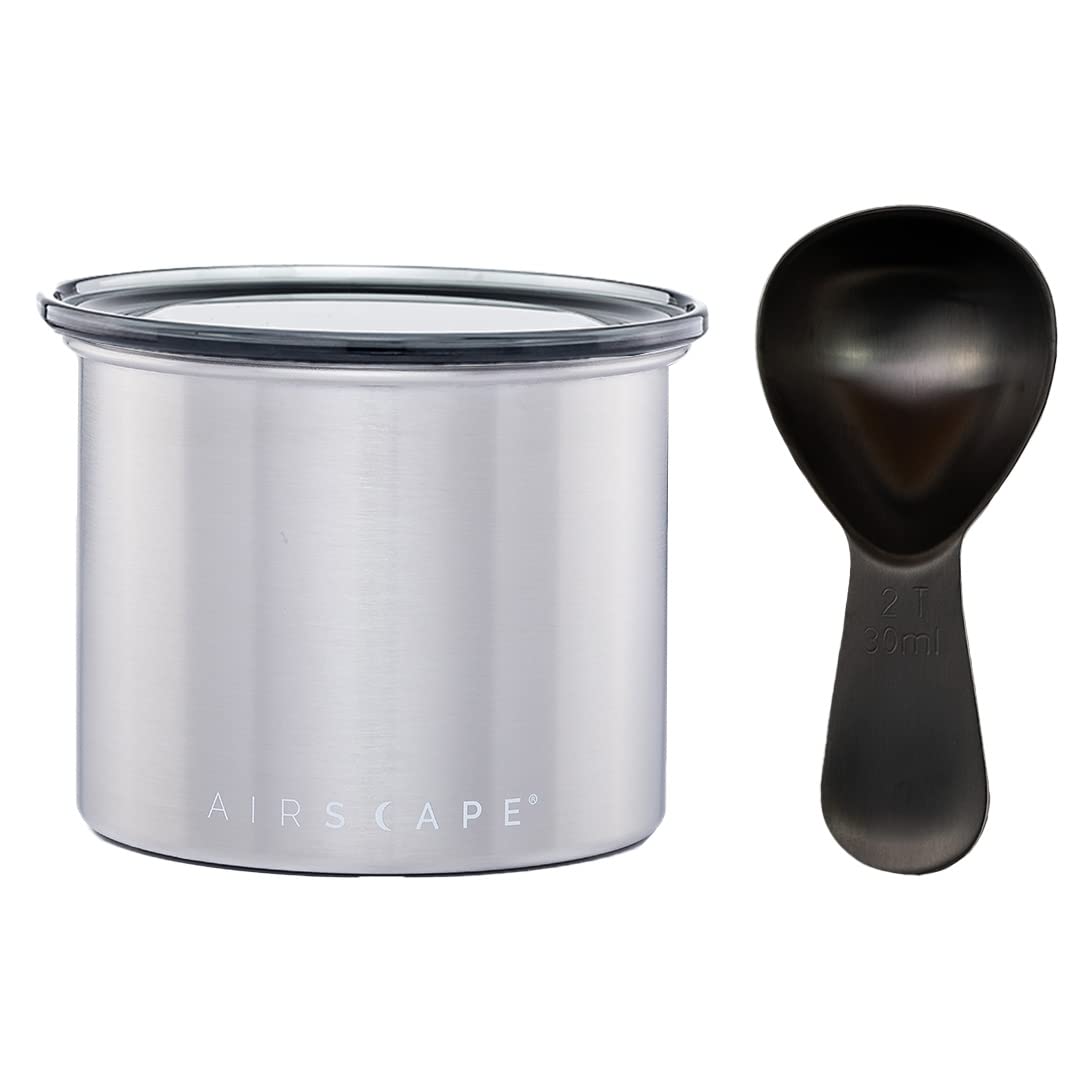 Airscape Stainless Steel Coffee Canister & Scoop Bundle | Dry Goods Storage by Planetary Design – Small, 250 milliliters, Stainless Steel, Brushed Steel