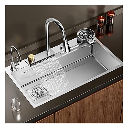 Noir Evier Inox Professionnel pour Évier de Cuisine 1 Bac, Plonge sur Pied, Noir Évier de bar moderne avec lave-bouteille en verre et robinet rétractable pour le commerce et l'amélioration de l'habita