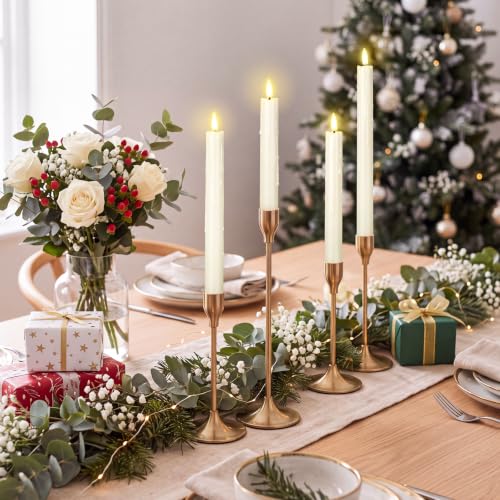 Image of Rossesay 24 Pcs Flameless LED Taper Candles Battery Operated Candle 6.5 inch, 7.7 inch, 8.9 inch, 10 inch Flameless Candlesticks Flickering for Christmas Church Wedding Indoor Decoration(Dripping, Ivory)