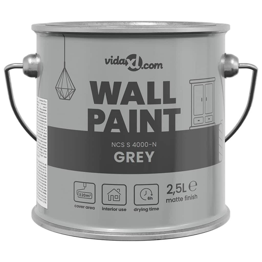 Wandfarbe Grau 2,5 L, Deckende Innenwandfarbe für Wohnzimmer, Küche und Büro, schnelltrocknend, geruchsneutral, für 20m²