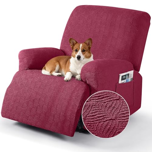 Image of Timeles Recliner Covers Recliner Chair Covers Reclining Couch Covers Sofa Slipcovers Stretch Soft Washable (One-Seater, Burgundy)