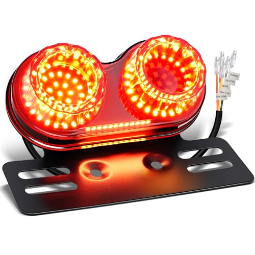 Image of PBYMT Enhanced Motorcycle Tail Light, Break light Running Lights, IP67 Waterproof Turn Signals with License Plate Bracket Compatible with Street Bike Cruiser Chopper Bobber (Red, 108 LEDs)