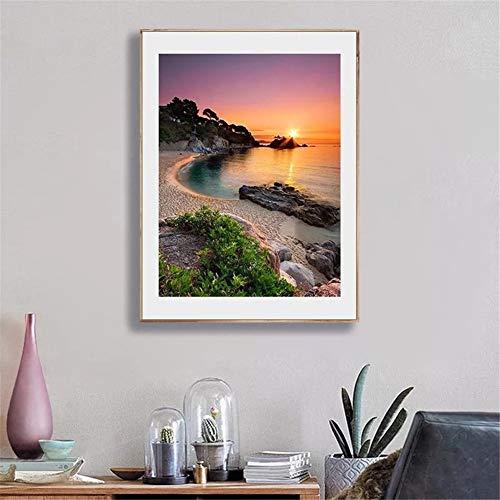 Kit Peinture Diamant Broderie 5D DIY Paysage Bord de Mer Coucher du Soleil Point de Croix 70x90
