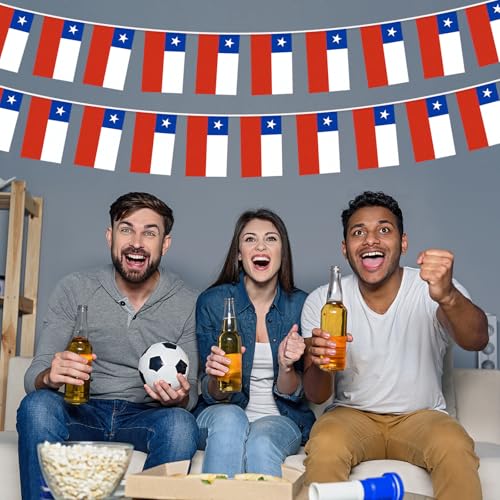 Image of AhfuLife 30 Pcs Chile String Flags for Independence Day Decorations, Small Chilean Flag Bunting Banner - Double Sided for National Day Festival Party Decorations (5.5x8.3 Inch-33 Ft)