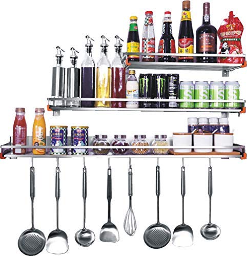 Spice Rack Stainless Steel Pot Rack Wall Mounted Towel Rack Nail-Free for Storage Bottles,Bowls,Cups,Cutlery,Toiletries (shelf-800)