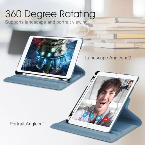 Image of Fintie Rotating Case for iPad 9th Generation (2021) / 8th Generation (2020) / 7th Gen (2019) 10.2 Inch - 360 Degree Rotating Stand Cover with Pencil Holder, Auto Wake Sleep, Ocean Blue