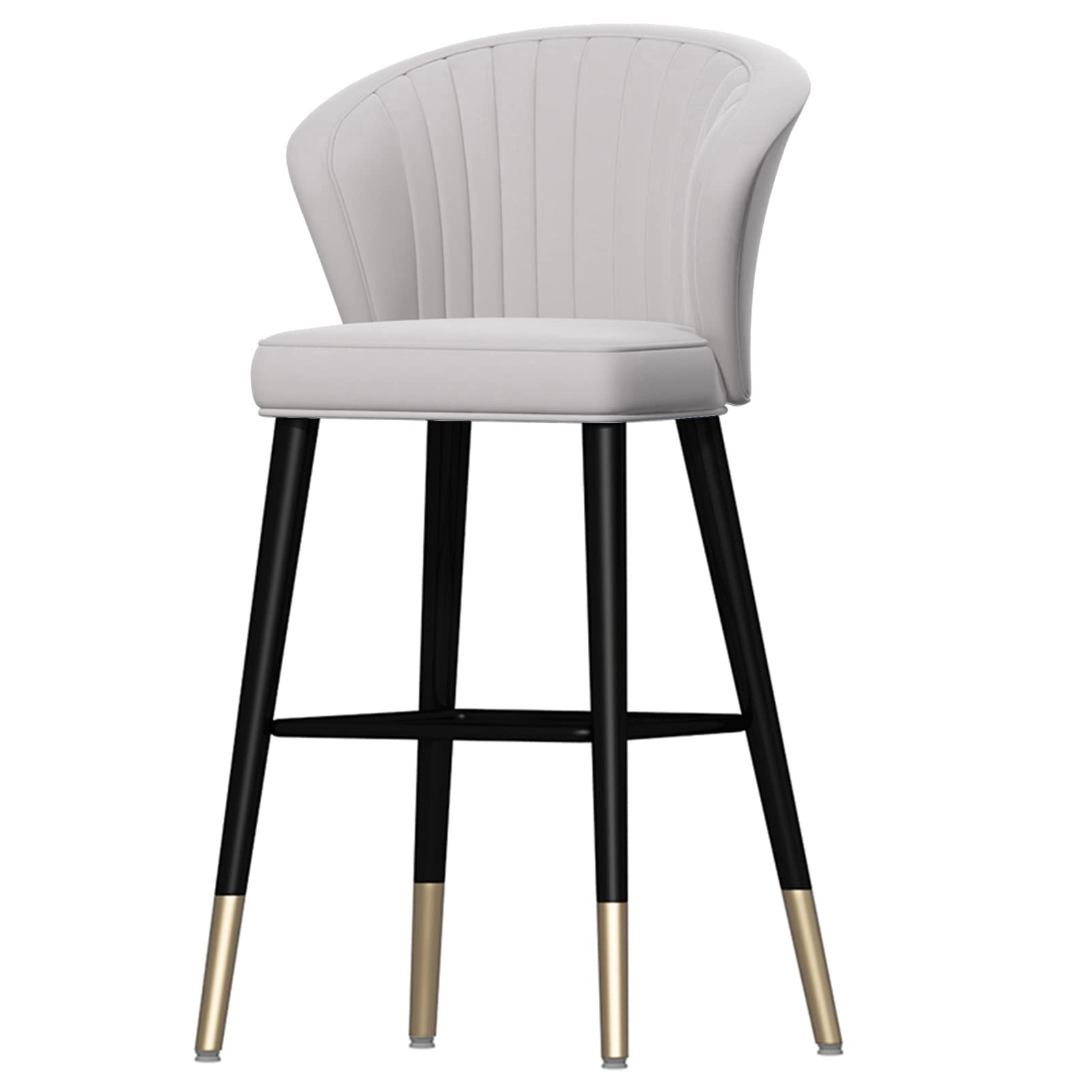 Tabouret de bar en velours gris hauteur 75 cm avec dossier et repose-pieds