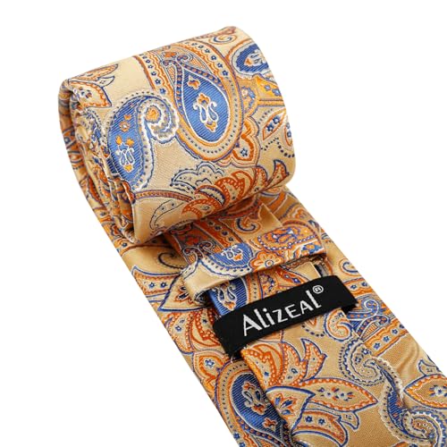 Image of Alizeal Mens 3.15'' Vintage Paisley Tie Pocket Square Set | Elegant Perfect for Banquet Wedding and Party