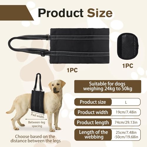 Adjustable Dog Lifting Harness for Large Dog Mobility Aids Support Sling for Weak Rear Legs Dog Lifting Harness for The Senior Injured Disabled and After ACL Surgery Rehabilitation Dog (Black, L) - Image 3