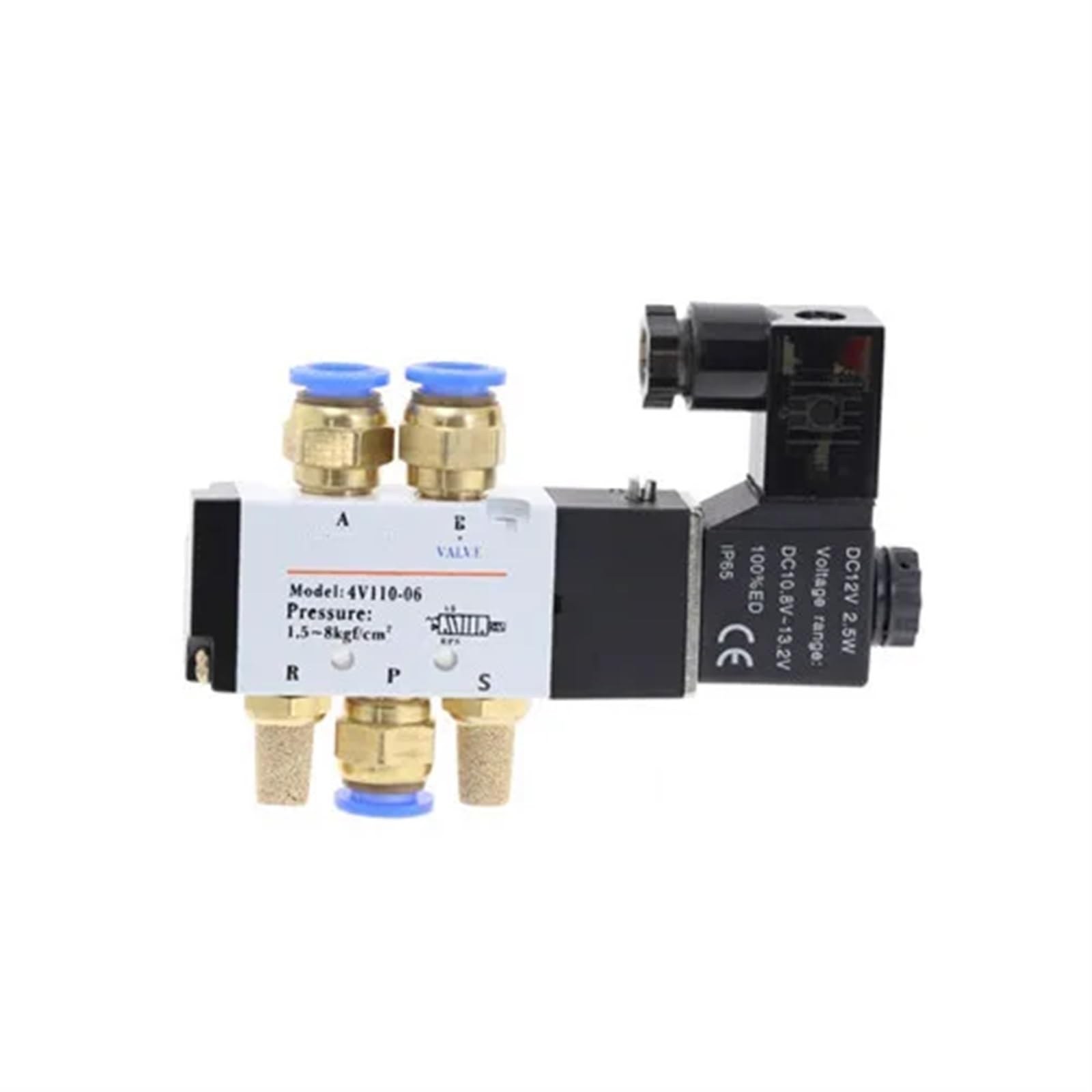 4V110-06 5-drożny pneumatyczny zawór elektromagnetyczny, 2-pozycyjny 1/8", 24 V DC, 12 V, AC 110 V, CA220V z regulacją 4 mm, 6 mm i 8 mm (With-8 mm-Fitting, AC110V)